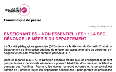 ✒ CP SPG | ENSEIGNANT·ES « NON ESSENTIEL·LES » : LA SPG DÉNONCE LE MÉPRIS DU DÉPARTEMENT
